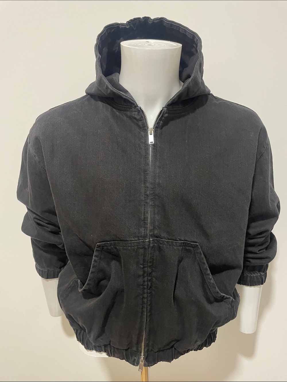 Zara Washed Black Hooded Zip Jacket